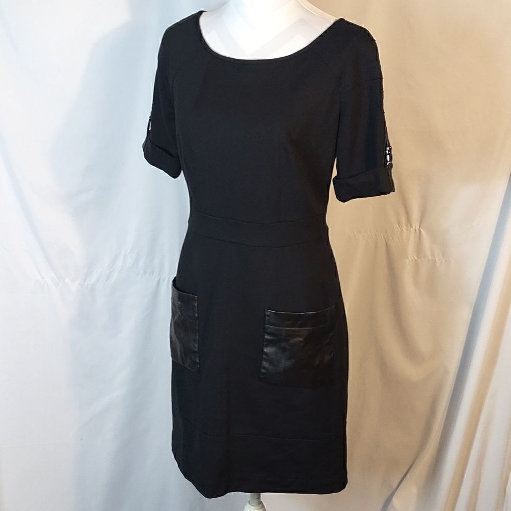 Vince Camuto Black Faux Leather Trim Dress